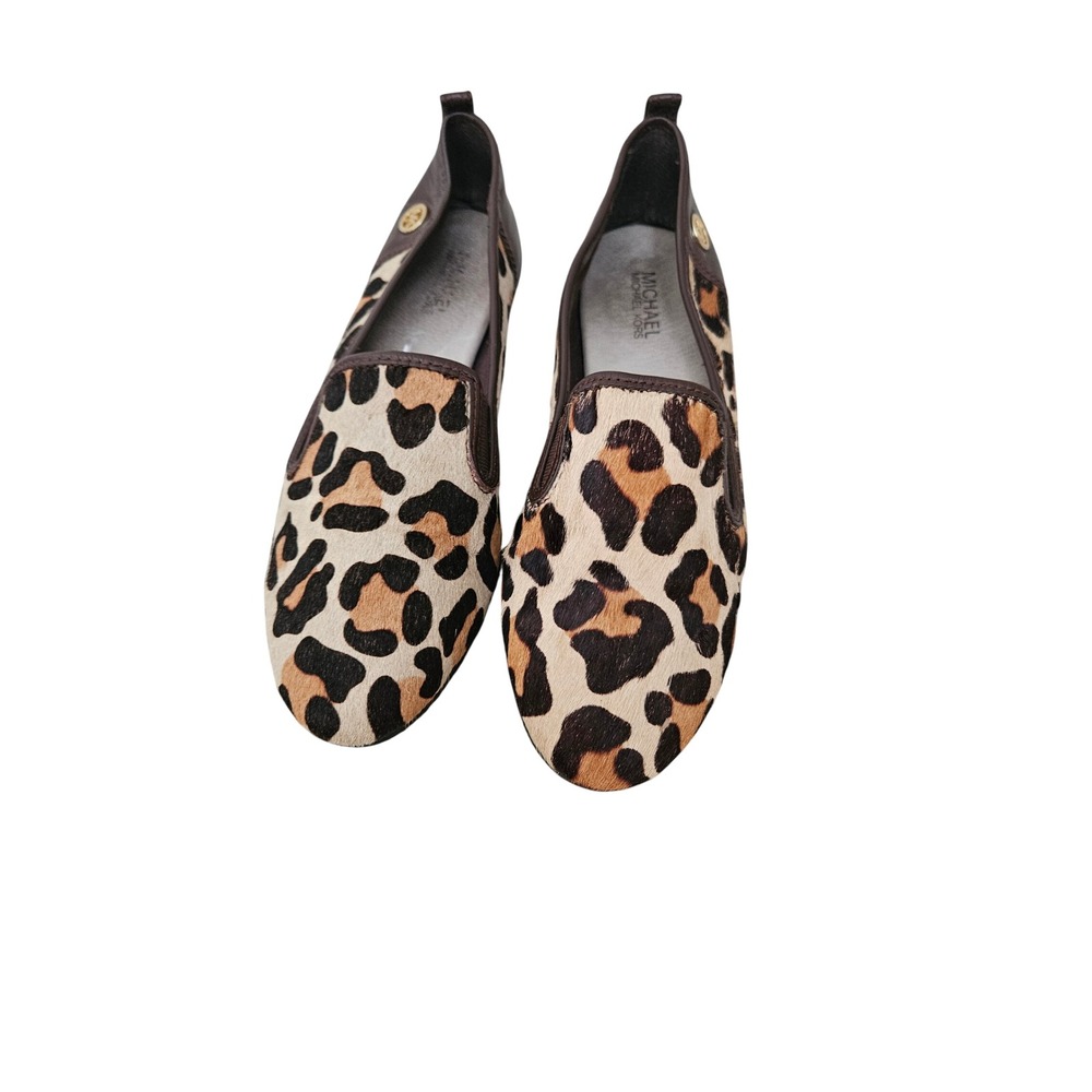 Michael Kors Leopard Calf Hair Flats Women 8.5 Brown Excellent Animal Print